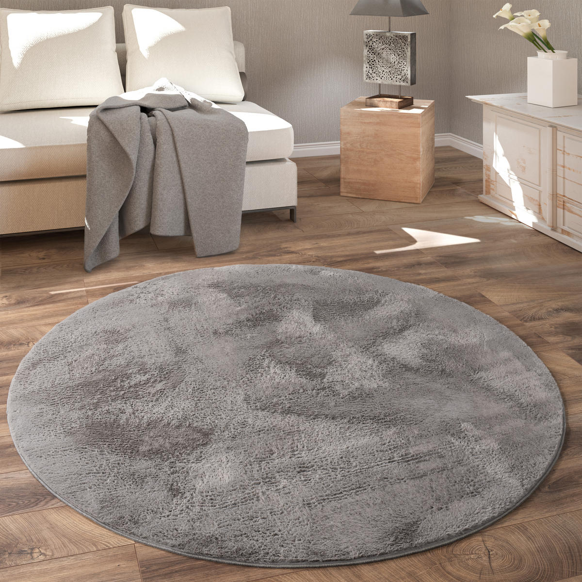 HOCHFLORTEPPICH 100/100 cm Soft 380 - Anthrazit, Textil (100/100cm) - Paco Home
