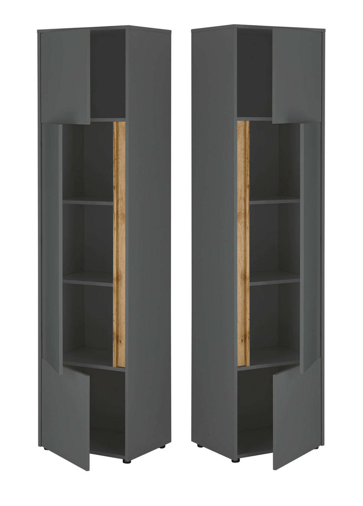 AKTENSCHRANK Set 3-teilig grau, Eiche Wotan 120 x 200 cm, Schrank-Regal-Kombination mit 15 Fächern - Eiche Wotan/Schwarz, Holzwerkstoff/Kunststoff (120/200/40cm) - Furn.Design