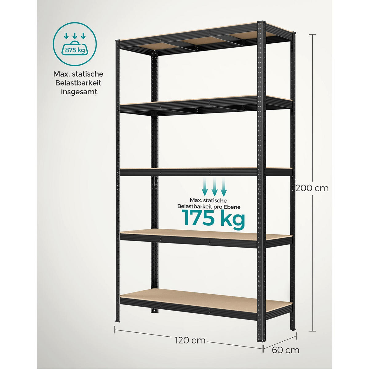 SCHWERLASTREGAL Bangkok 2er-Set - Schwarz, Metall (120/200/60cm) - Hansiro