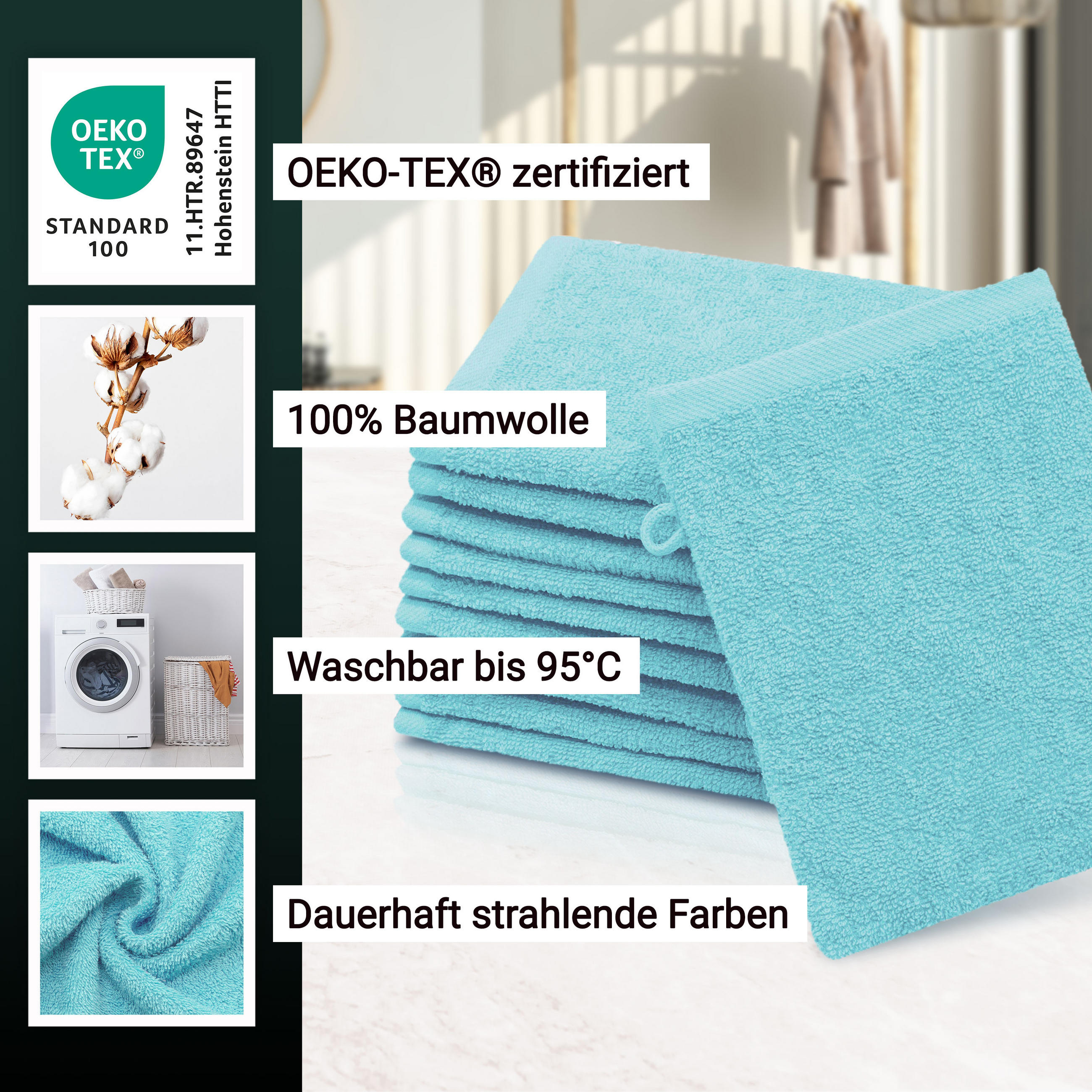 WASCHHANDSCHUH, 10er-Set, 16x21 cm, 100% Baumwolle, Blau - Blau, Textil (16/21cm) - Zollner
