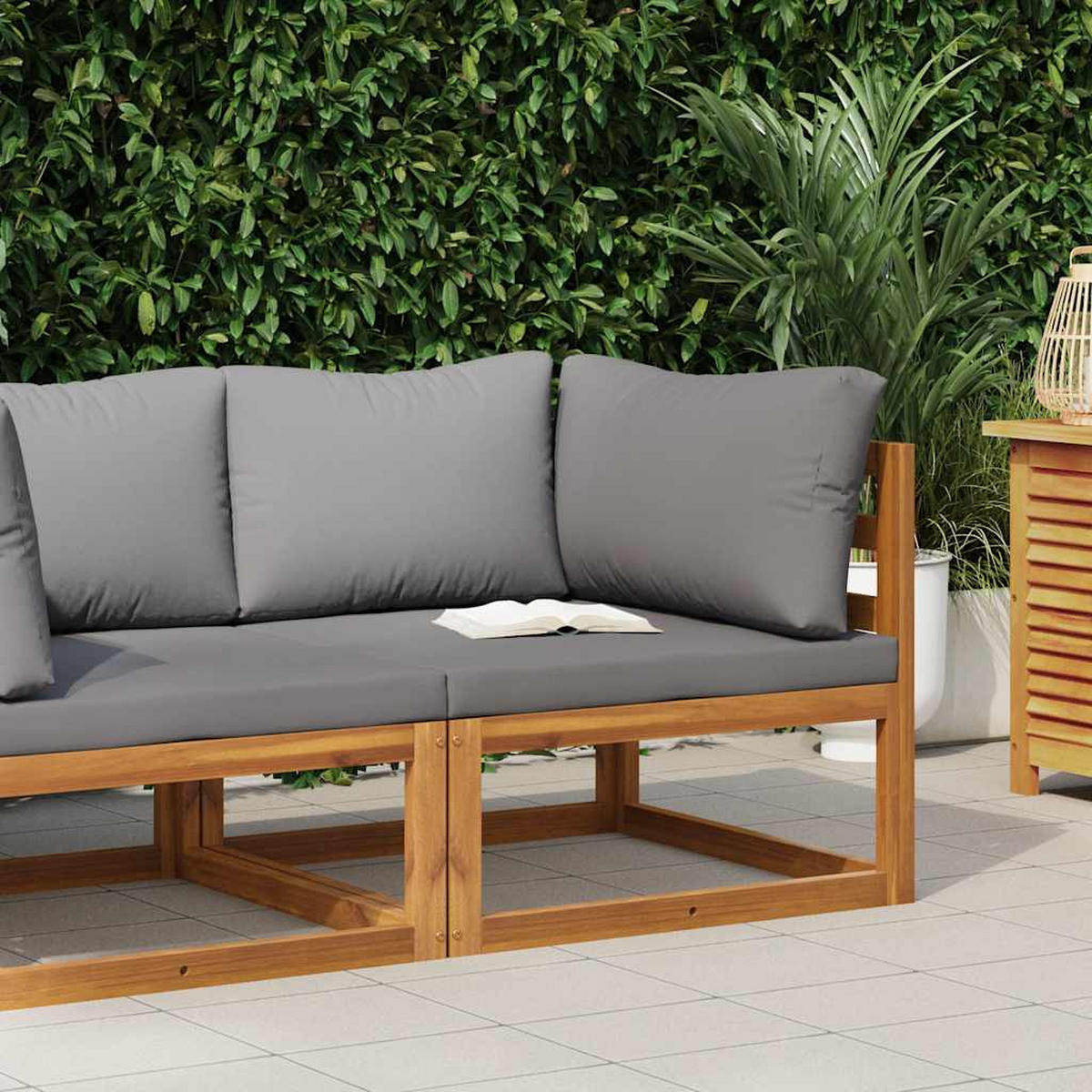 MODULAR-ECKSOFA Mit Dunkelgrauen Kissen Akazie Massivholz - Grau, Holz (70/60/70cm) - vidaXL
