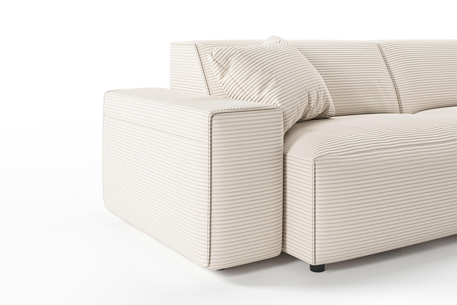 SOFA RANI Cremeweiß Cord - Creme/Schwarz, Kunststoff/Textil (256/71/101cm) - KAWOLA
