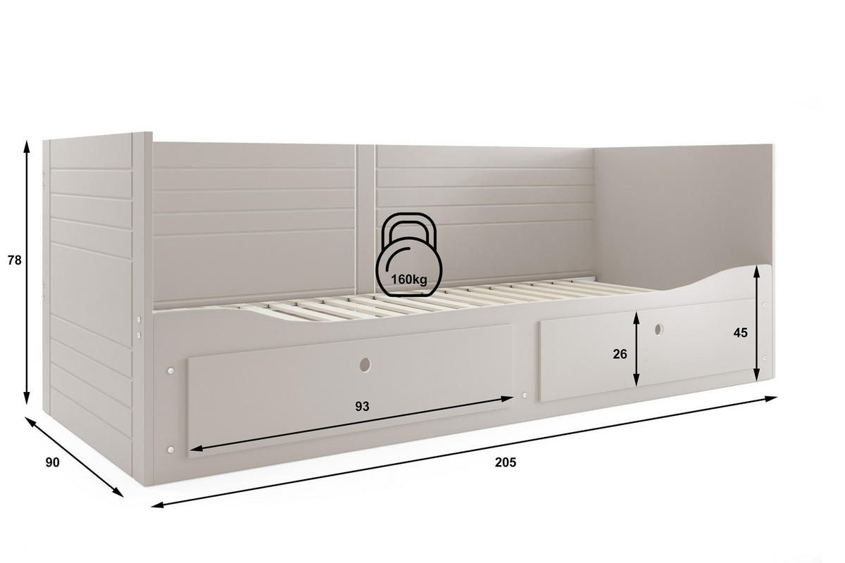 TAGESBETT Hermes 80/200 cm Kaschmir – Skandinavisches 3-in-1 Funktionsbett mit 2 Schubladen & 2 Lattenrosten - Kaschmir, Holzwerkstoff (160/200cm) - Interbeds