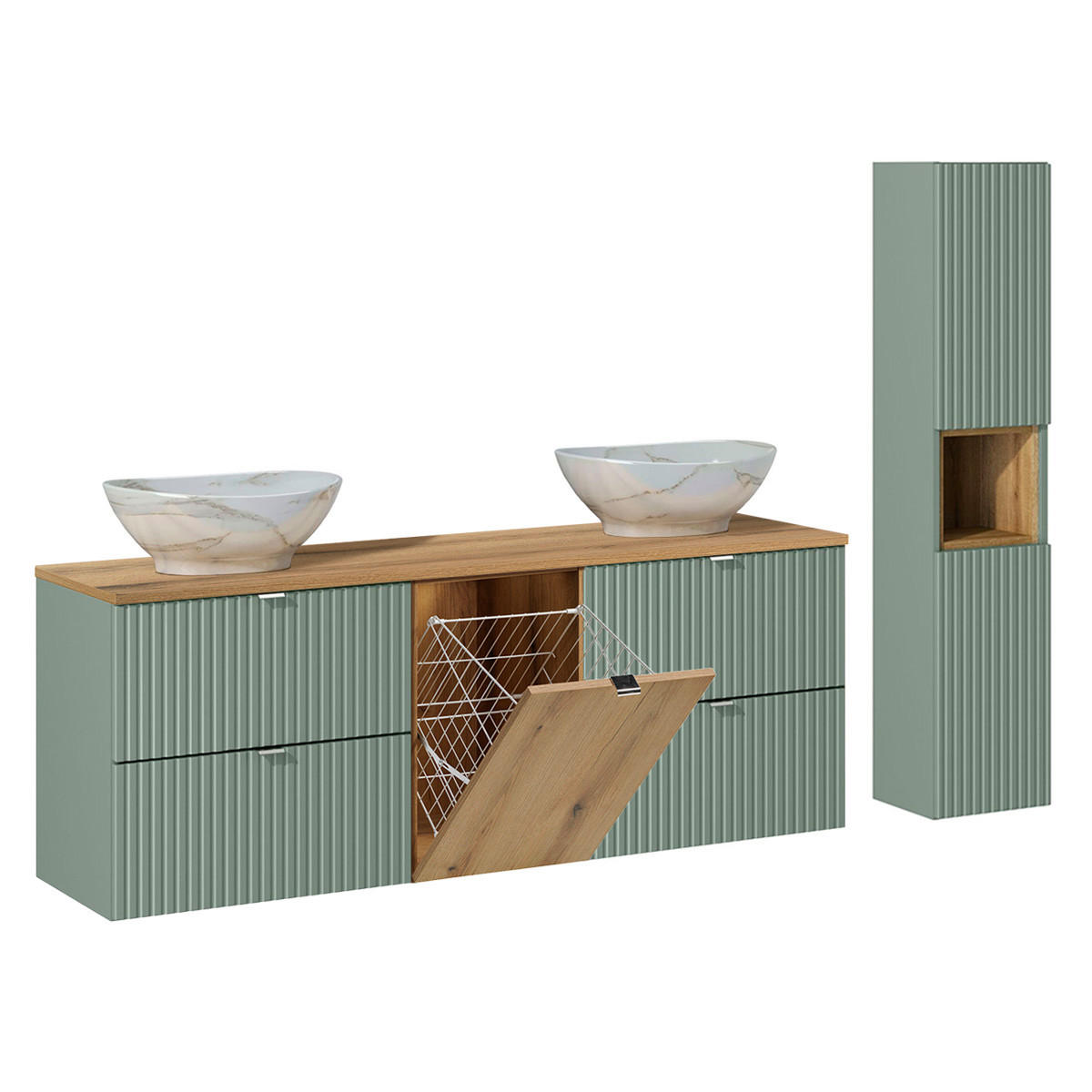 BADMÖBEL 160.4cm Jade 2er-Set Grün - Grün, Holzwerkstoff (160.4/59.5/40cm) - Petits-meubles