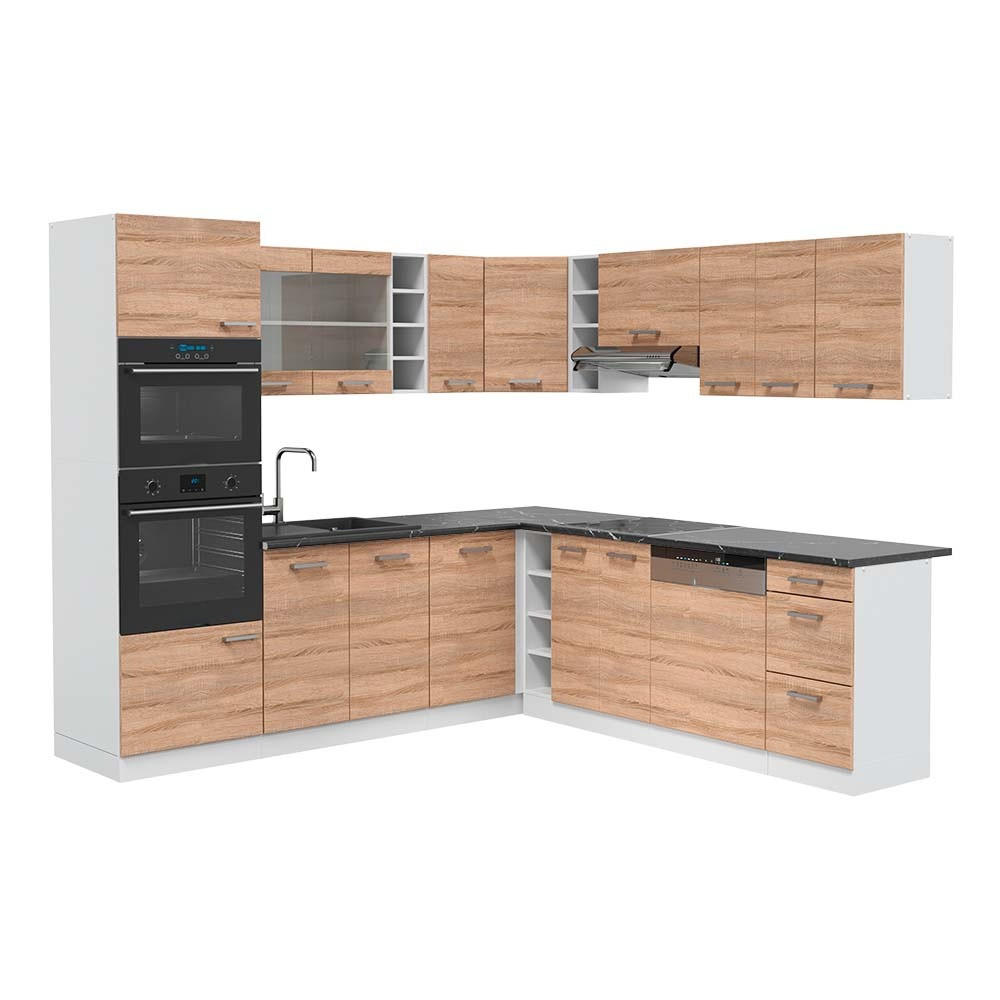 ECKKÜCHE R-Line, Sonoma/Weiß, 247 x 237 cm, AP Anthrazit - Weiß/Sonoma Eiche, Holzwerkstoff (247/81.6/60cm) - Vicco