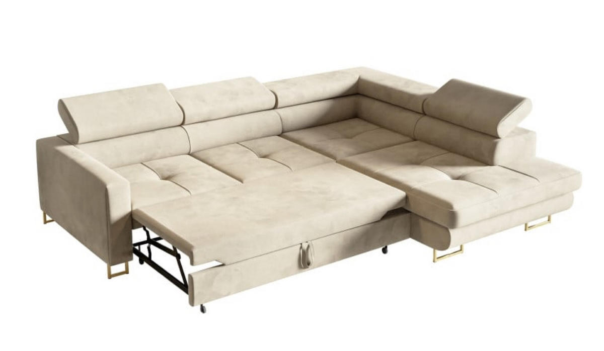 ECKSOFA Gold MERY Mit Verstellbaren Kopfstützen Rechts Ausziehbar - Ecru/Goldfarben, Textil (200/250cm) - Sepro Meble