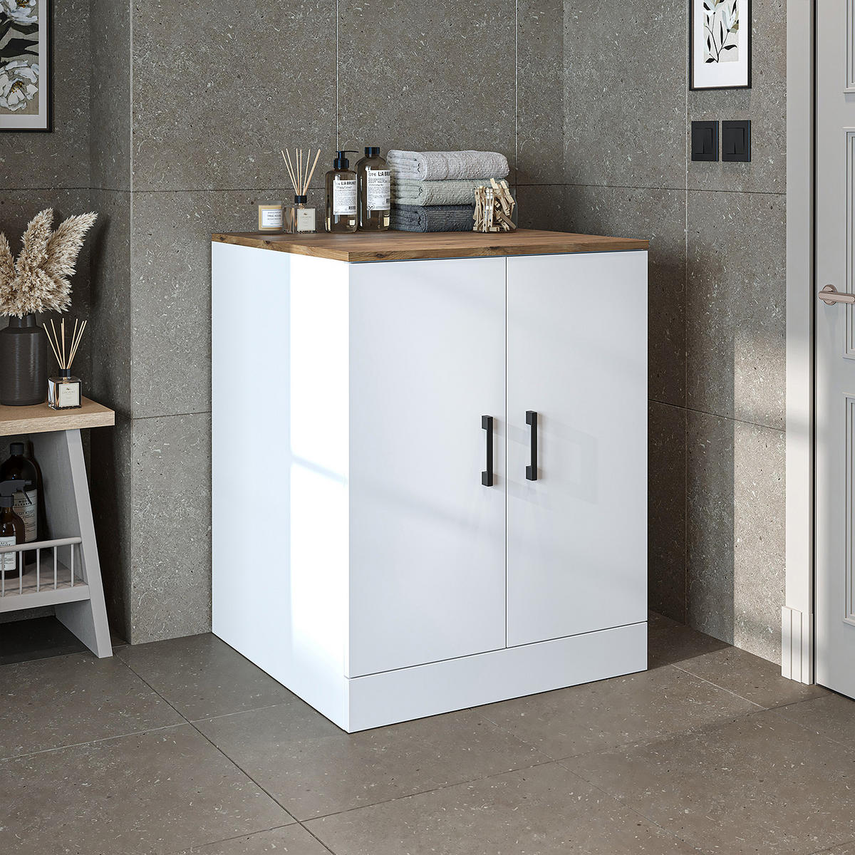 WASCHMASCHINENSCHRANK Atlantic II 70cm Breit, 90cm Hoch - Eiche Bianco, Holzwerkstoff (70/90/69cm)