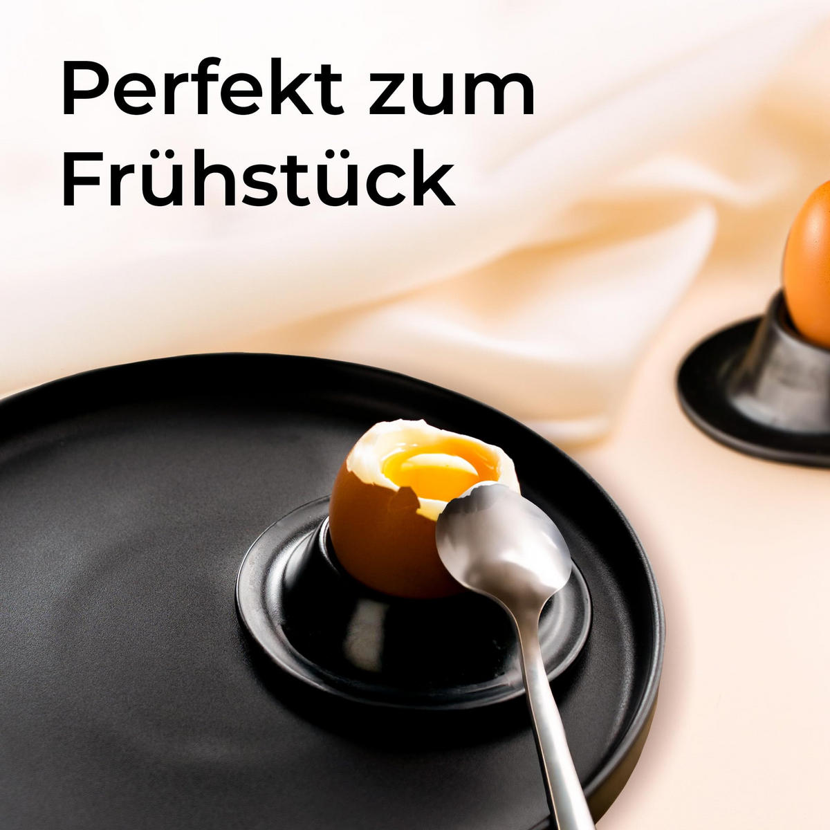 EIERBECHER Set 4er Set - Schwarz, Keramik (19.5/3.7/20.5cm) - MIAMIO