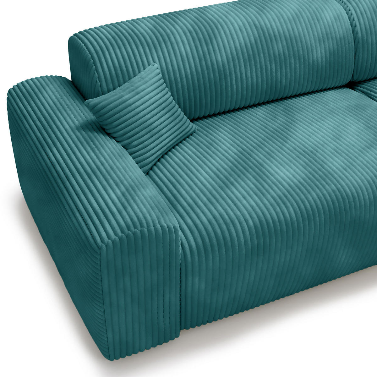 ECKSOFA mit Longchair - Cord - Türkis/Schwarz, Kunststoff/Textil (284/178cm) - home24