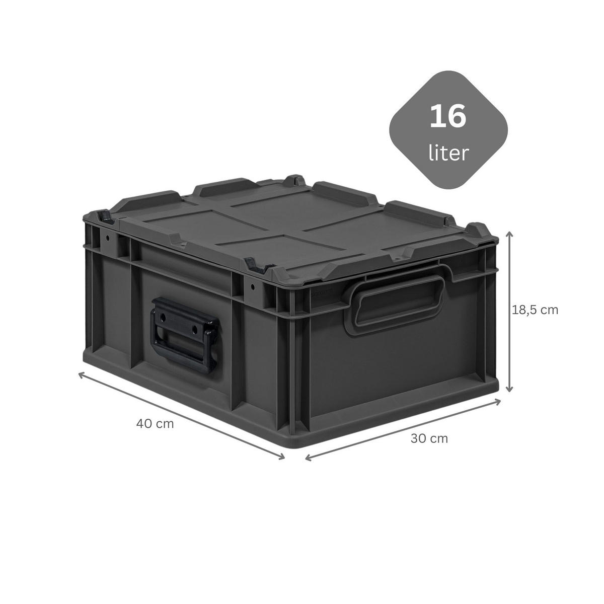 EUROBOX 5x NextGen Portable, HxBxT 18,5x30x40cm,16 Liter, Schwarz - Schwarz, Kunststoff (30/18.5/40cm) - PROREGAL