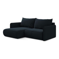 ECKSOFA mit Schlaffunktion Samt Stoff Blau - Blau/Schwarz, Kunststoff/Textil (148/207cm) - LaMiaSofa