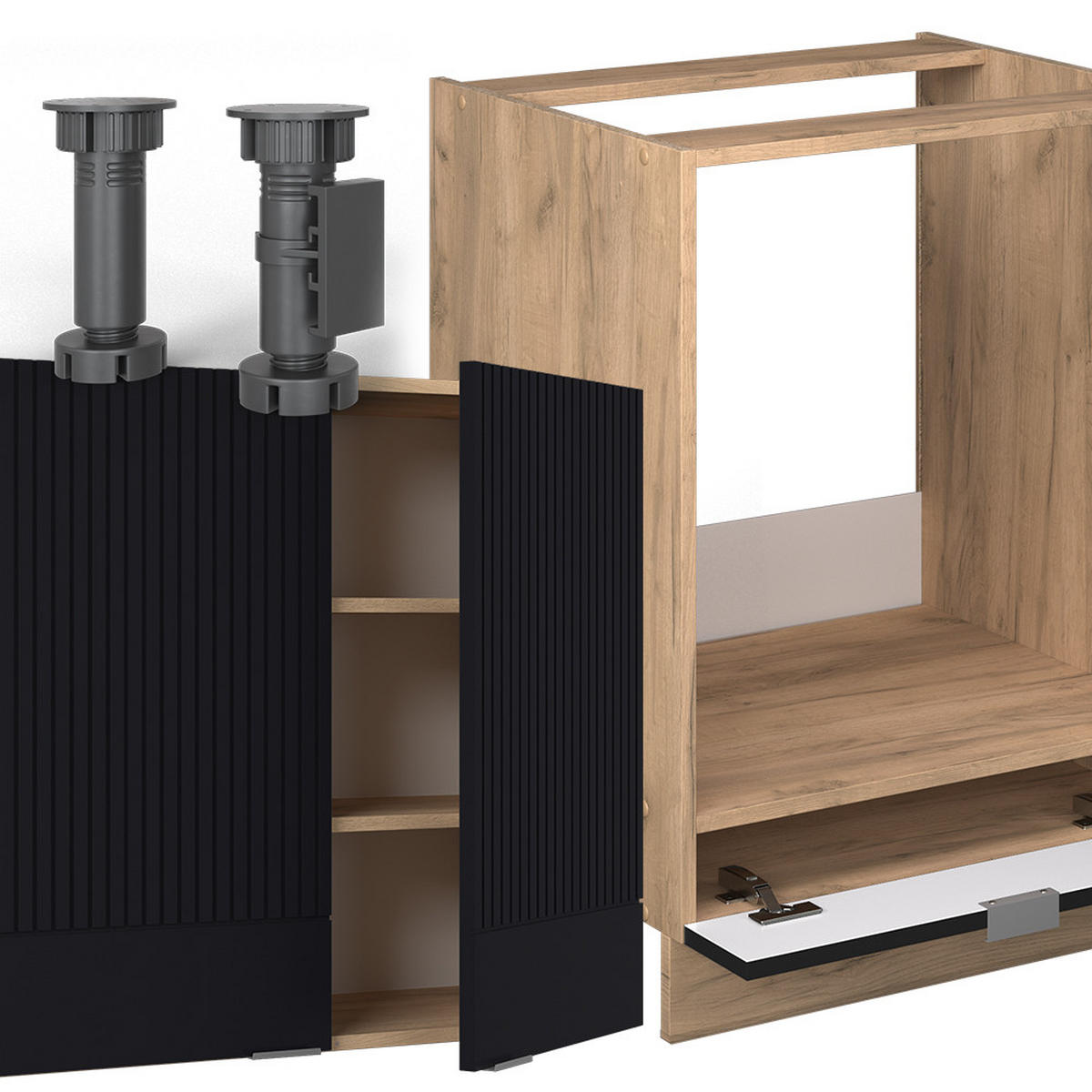 ECKKÜCHE Fame-Line, Schwarz gestreift/Goldkraft Eiche, 227 x 287 cm, AP Anthrazit - Honigeiche/Schwarz, Holzwerkstoff (227/81.6/60cm) - Vicco