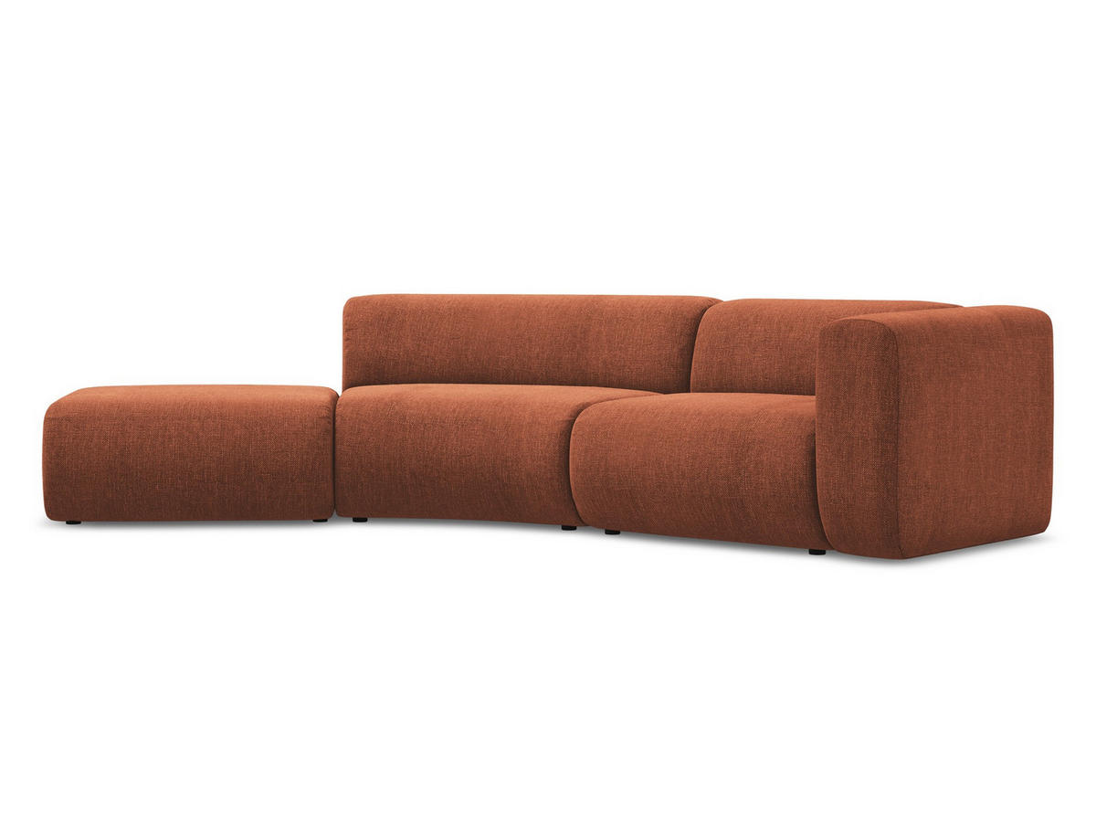 ECKSOFA Links Chenille Stoff Orange - Terracotta/Schwarz, Kunststoff/Textil (335/70/166cm) - Makamii