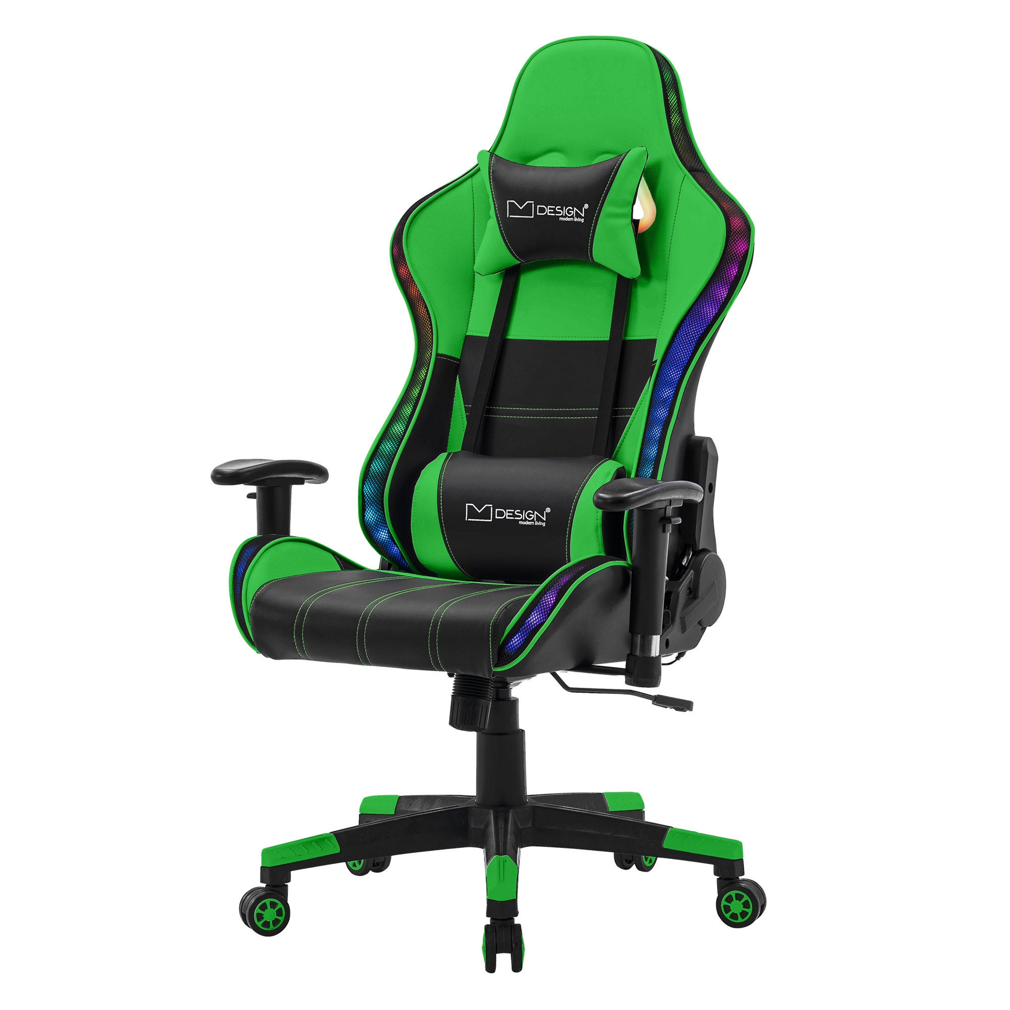 ML-DESIGN HERNÍ ŽIDLE s RGB osvětlením a reproduktory, zelená, z umělé kůže