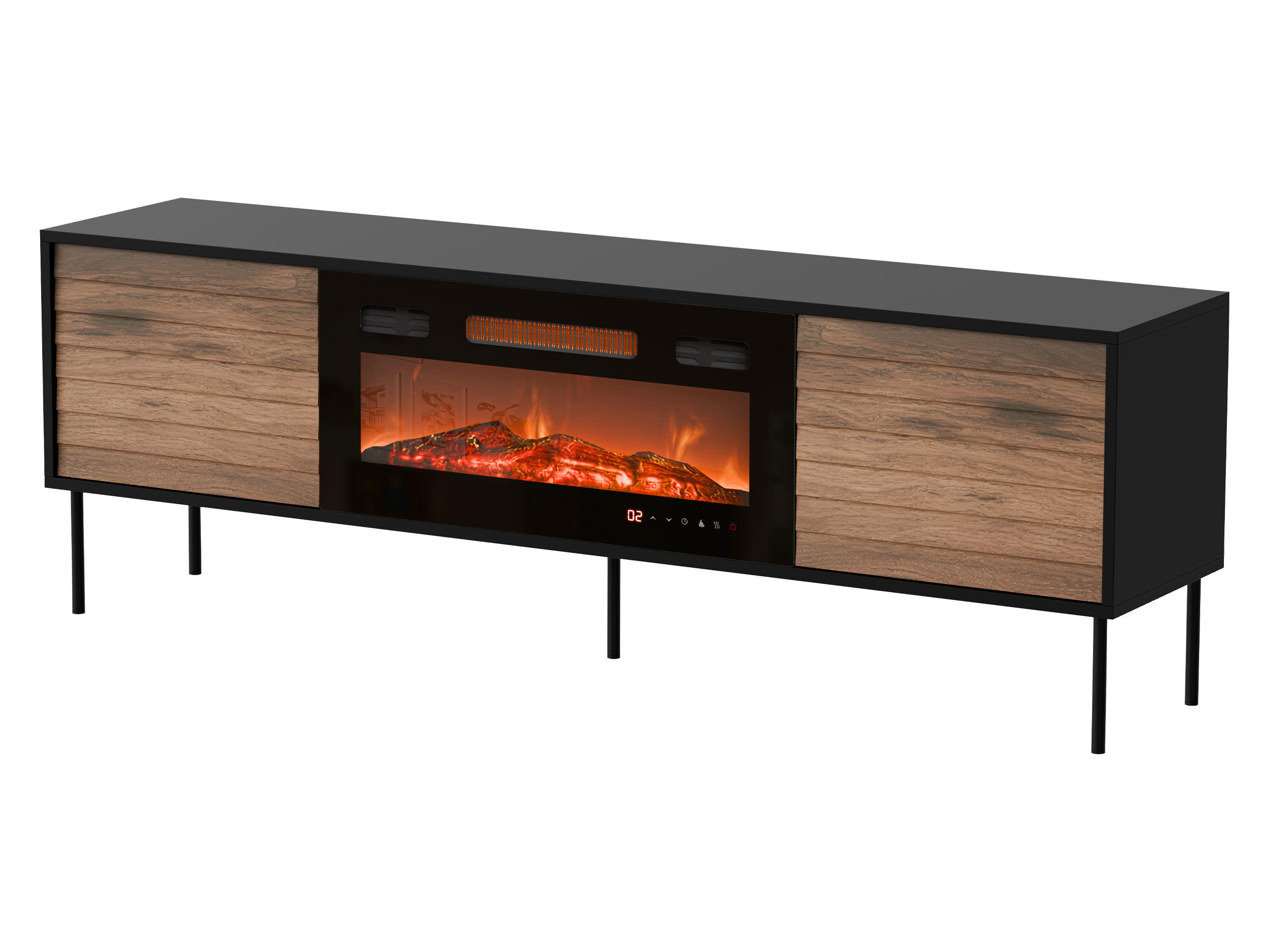 TV-LOWBOARD Cortina 180 mit Elektrische Kamin - Schwarz/Braun, Holzwerkstoff/Metall (180/60/40cm) - MIRJAN24