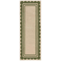 WOLLTEPPICH WENSUM, mit grafischem Muster mit Rahmen, Grün-Beige, 80 x 230 cm - Grün, Textil (80/230cm) - KADIMA DESIGN