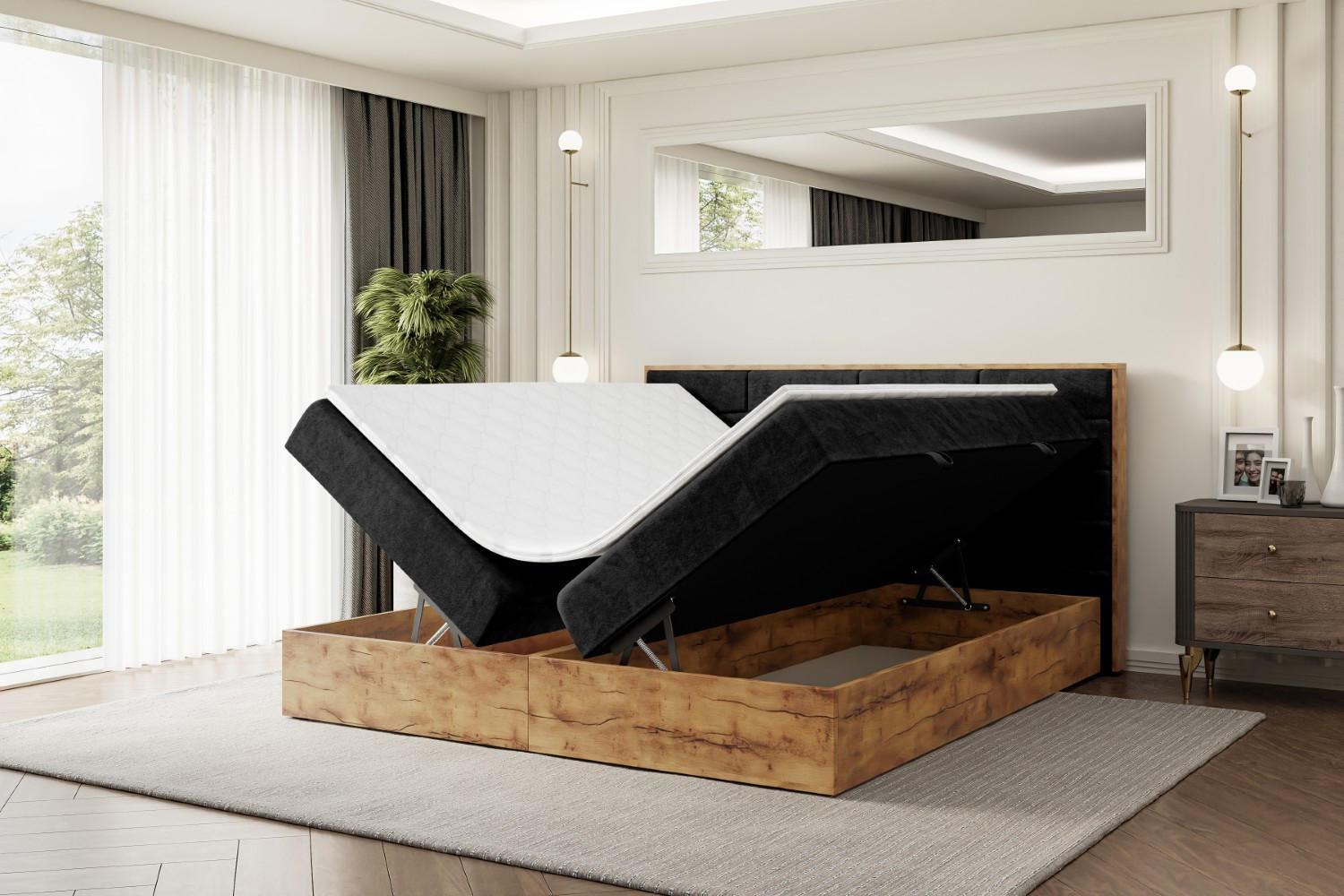 Thumbnail - Altdecor Boxbett, Schwarz, Holzwerkstoff, Höhe ca. 20 cm, 120x200 cm, Schlafzimmer, Betten, Boxspringbetten