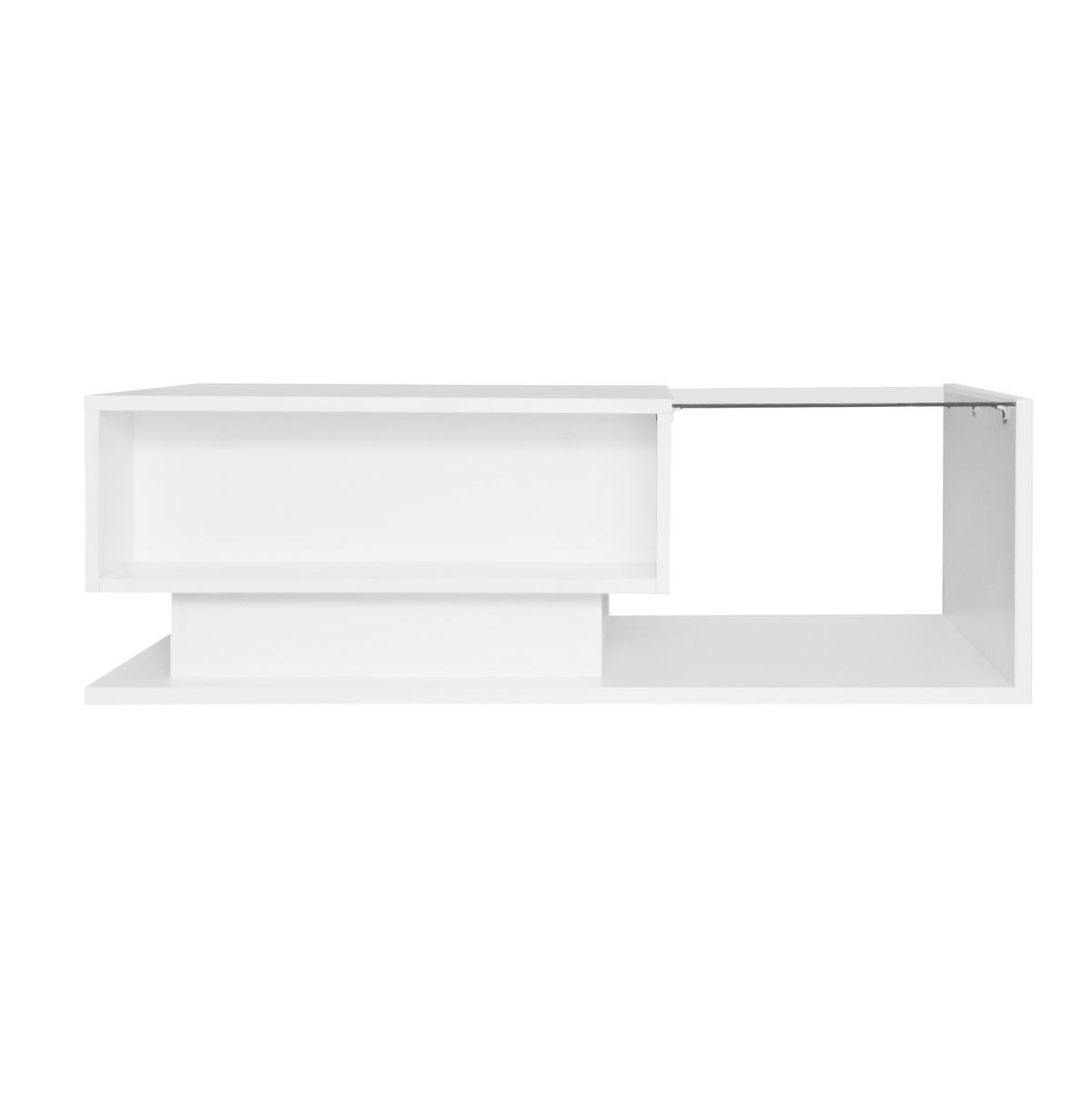 COUCHTISCH 100/50/32 cm in Weiß mit Glasplatte, Schublade und LED-Beleuchtung - Weiß, Holzwerkstoff (100/50/32cm) - Flora Grace