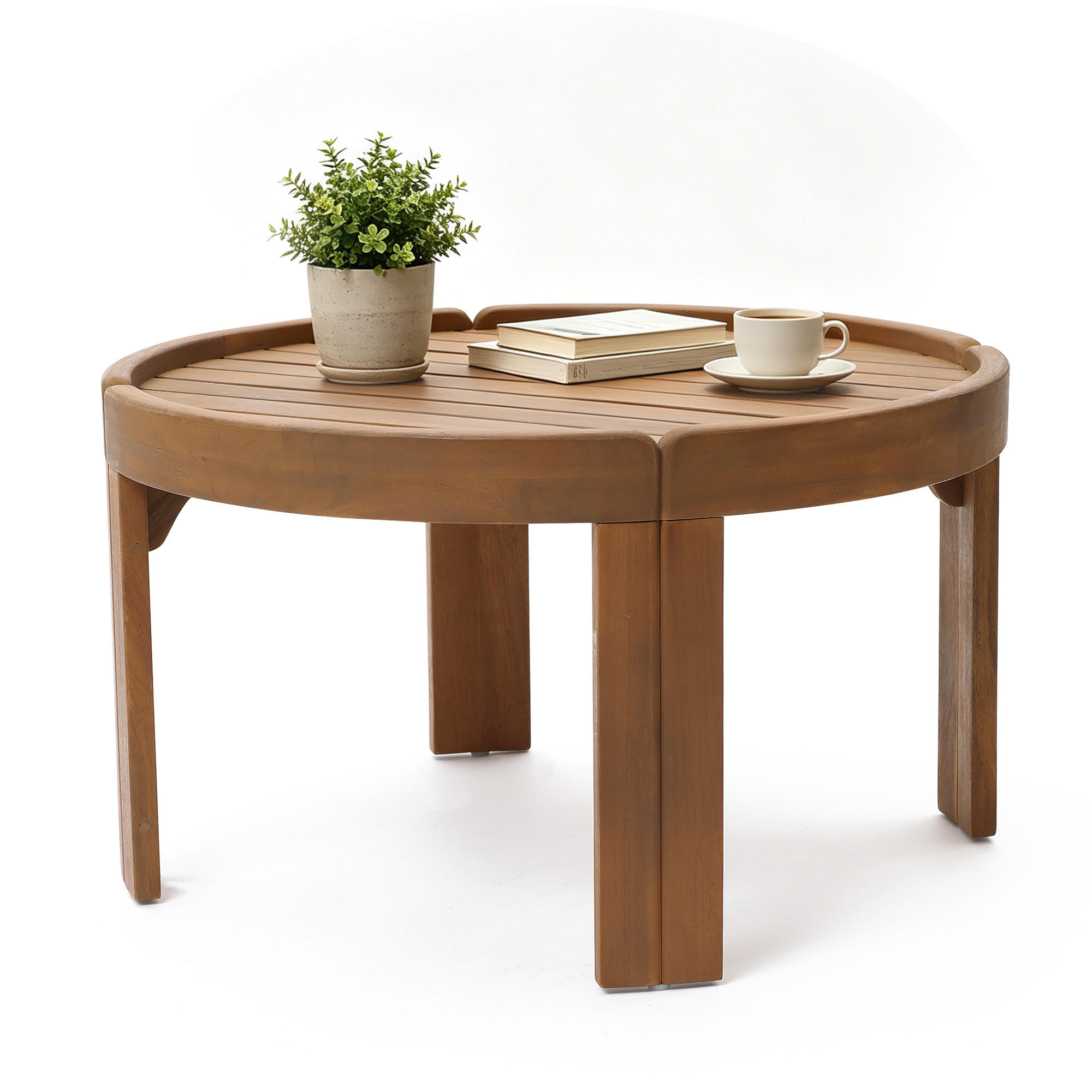 OUTDOOR Couchtisch | Ø70 x H40 cm - Braun, Holz (70/70/40cm) - Hometopia