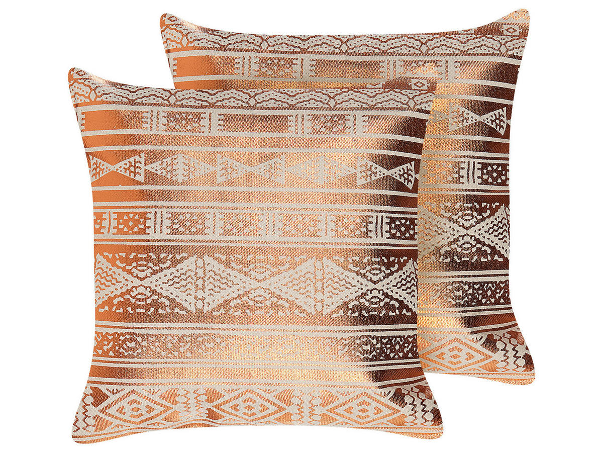 DEKOKISSEN 2er-Set Kupfer 50/50 cm Oujda - Kupferfarben, Naturmaterialen/Textil (50/50cm) - Beliani