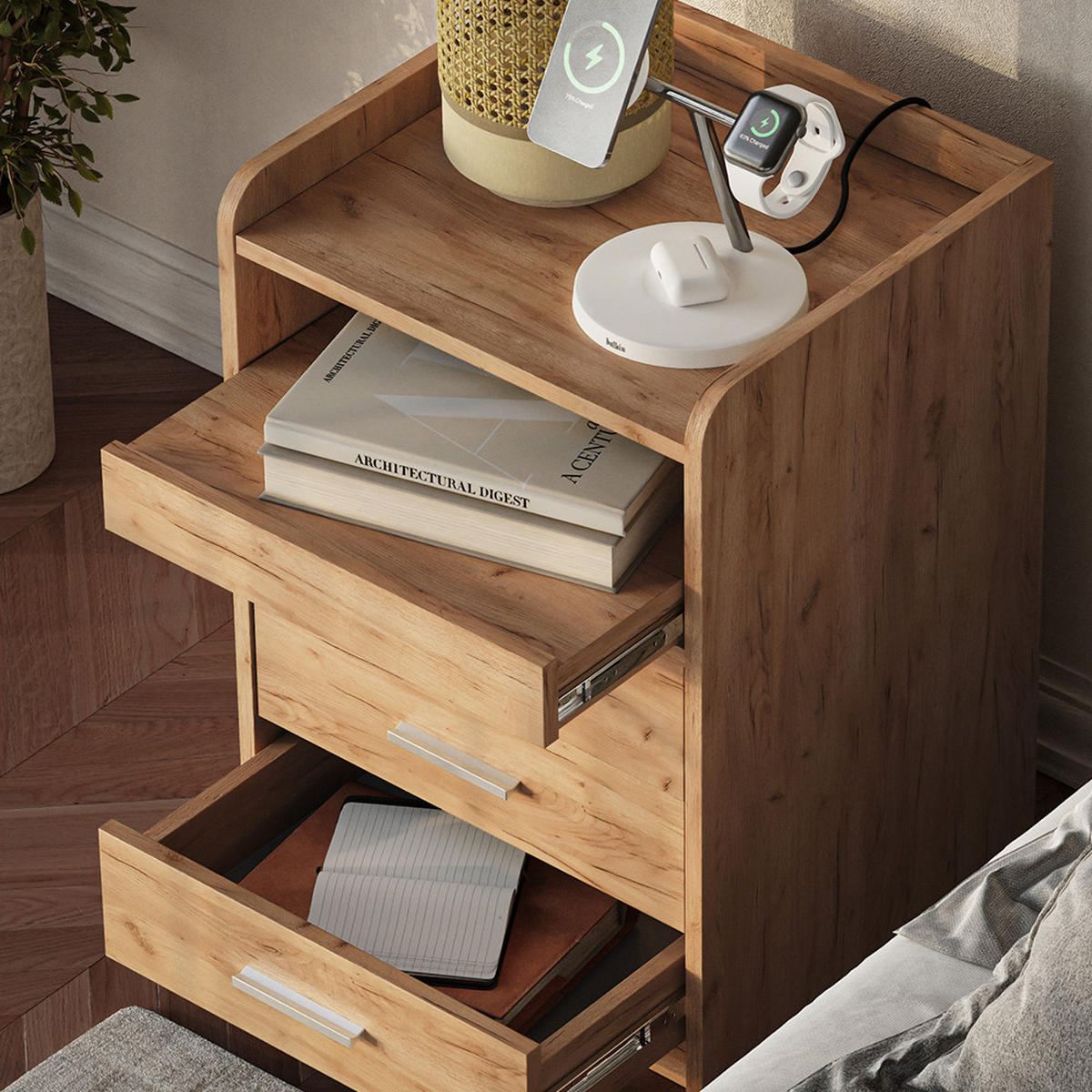 NACHTTISCH Edis Goldkraft Eiche 45 x 64 cm mit 3 Schubladen - Honigeiche, Holzwerkstoff (45/64/40cm) - Vicco