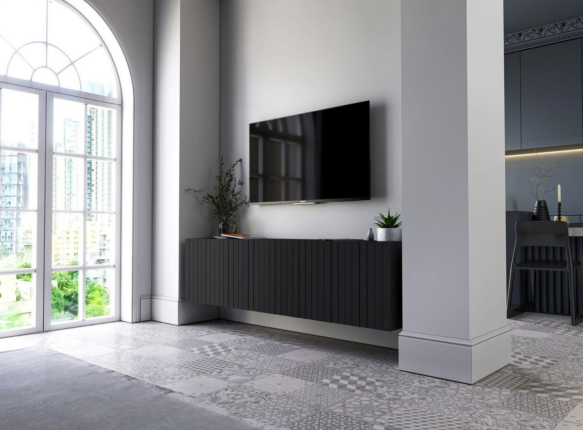 TV-SCHRANK Elpis Schwarz Matt Glamour 150 cm - Schwarz, Holzwerkstoff (150/37.5/36.5cm) - Meble Lindner