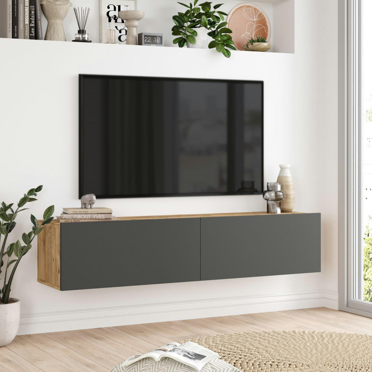 TV-ELEMENT Lapinlahti - Anthrazit, Holzwerkstoff (140/29.5/31.5cm) - [en.casa]