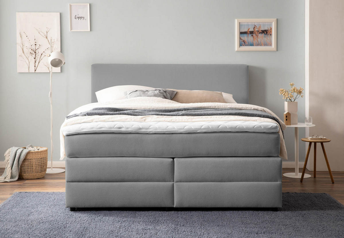 BOXSPRINGBETT LOFT 180x200 Hellgrau H2 und H3 mit Bettkasten 7-Zonen Taschenfederkern Matratze inkl. Visco Topper - Hellgrau, Textil (180/200cm) - Belanoti