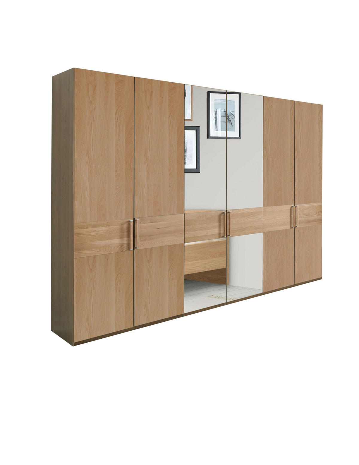 SCHLAFZIMMER Lenvara in Eiche 4 teilig mit Drehtürenschrank mit Spiegel, Passepartout, zwei Nachttische und Komfortbett - Braun, Holzwerkstoff (80/200/120cm)