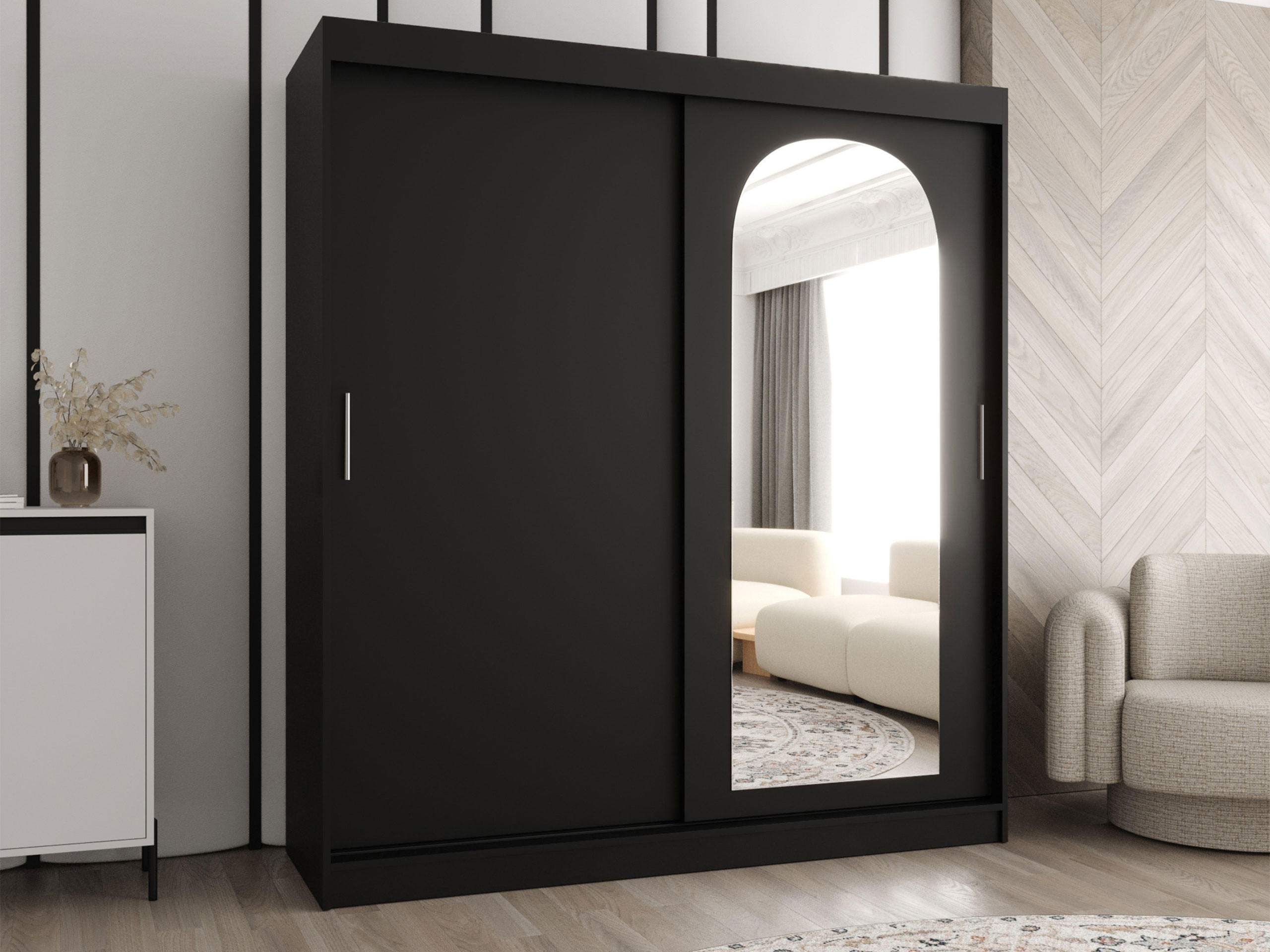 SCHWEBETÜRENSCHRANK Selfie 180 cm - Silberfarben/Schwarz, Holzwerkstoff/Kunststoff (180/200/62cm) - MIRJAN24