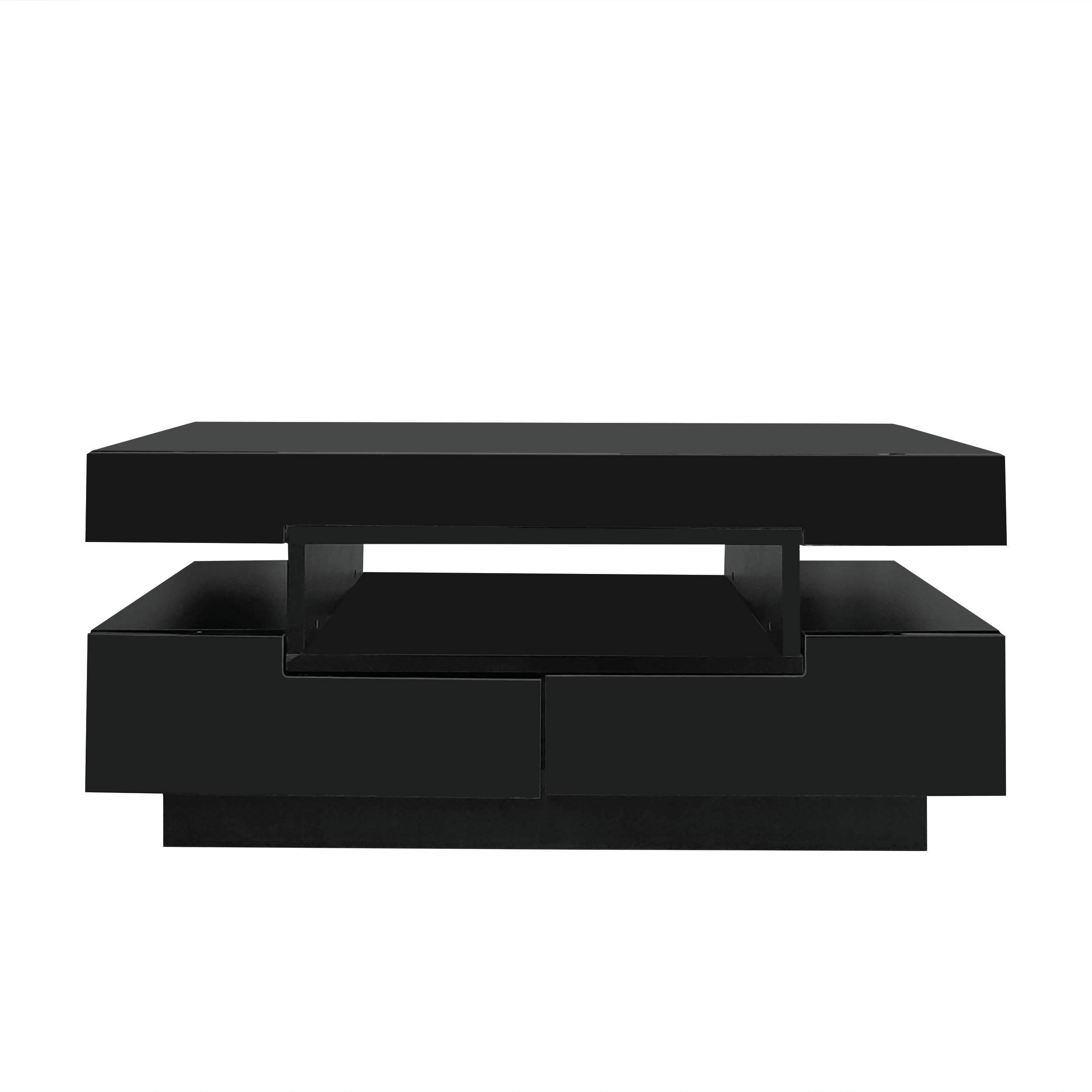 COUCHTISCH Schwarz LED-Beleuchtung 80/50/36 cm - Schwarz, Holzwerkstoff (50/80/36cm) - PANGIVO
