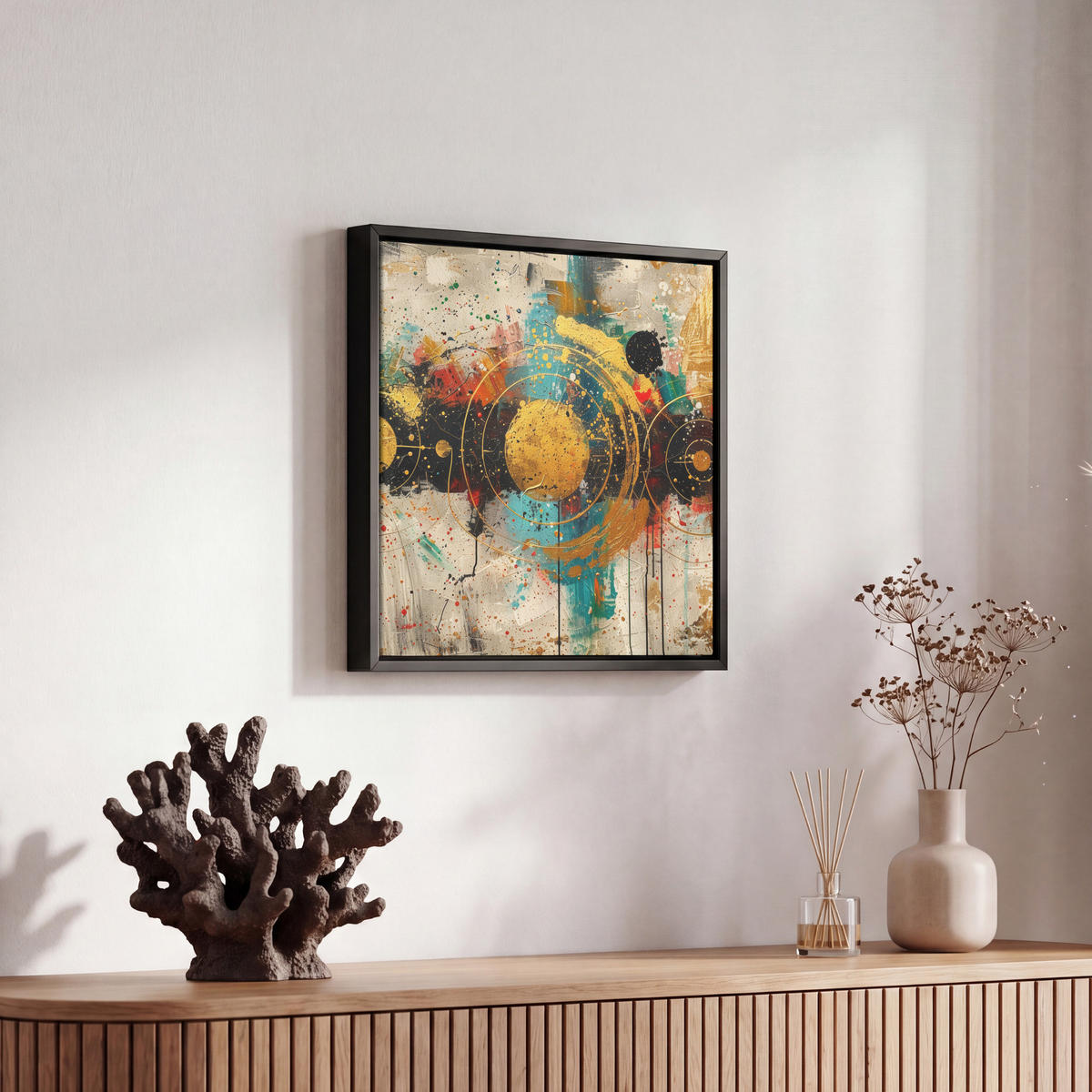 LEINWAND Bilder mit Rahmen - Abstrakt - Kunst - Gold - Modern - 20x20 - Multicolor, Textil (20/20cm) - MuchoWow