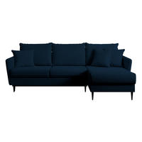 ECKSOFA Volio Dunkelblau Samt 223 cm - Schwarz/Dunkelblau, Textil/Metall (223/145cm) - Selsey