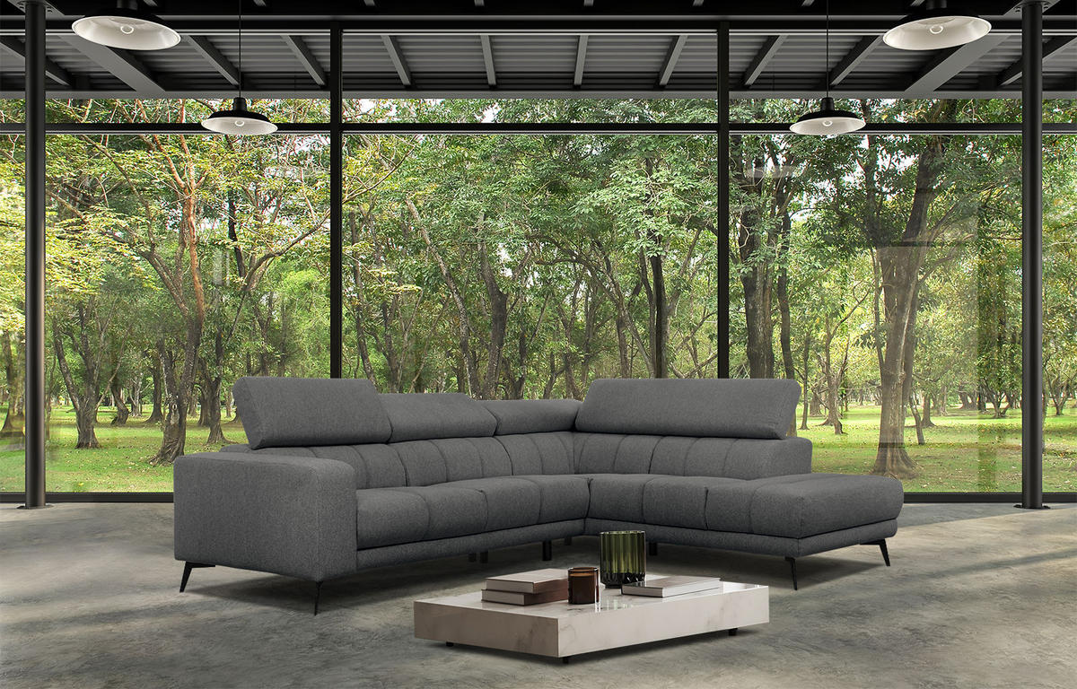 ECKSOFA MORELLO 5-Sitzer, dunkelgrau - Dunkelgrau/Schwarz, Holzwerkstoff/Textil (287/228cm) - Courtois Laville