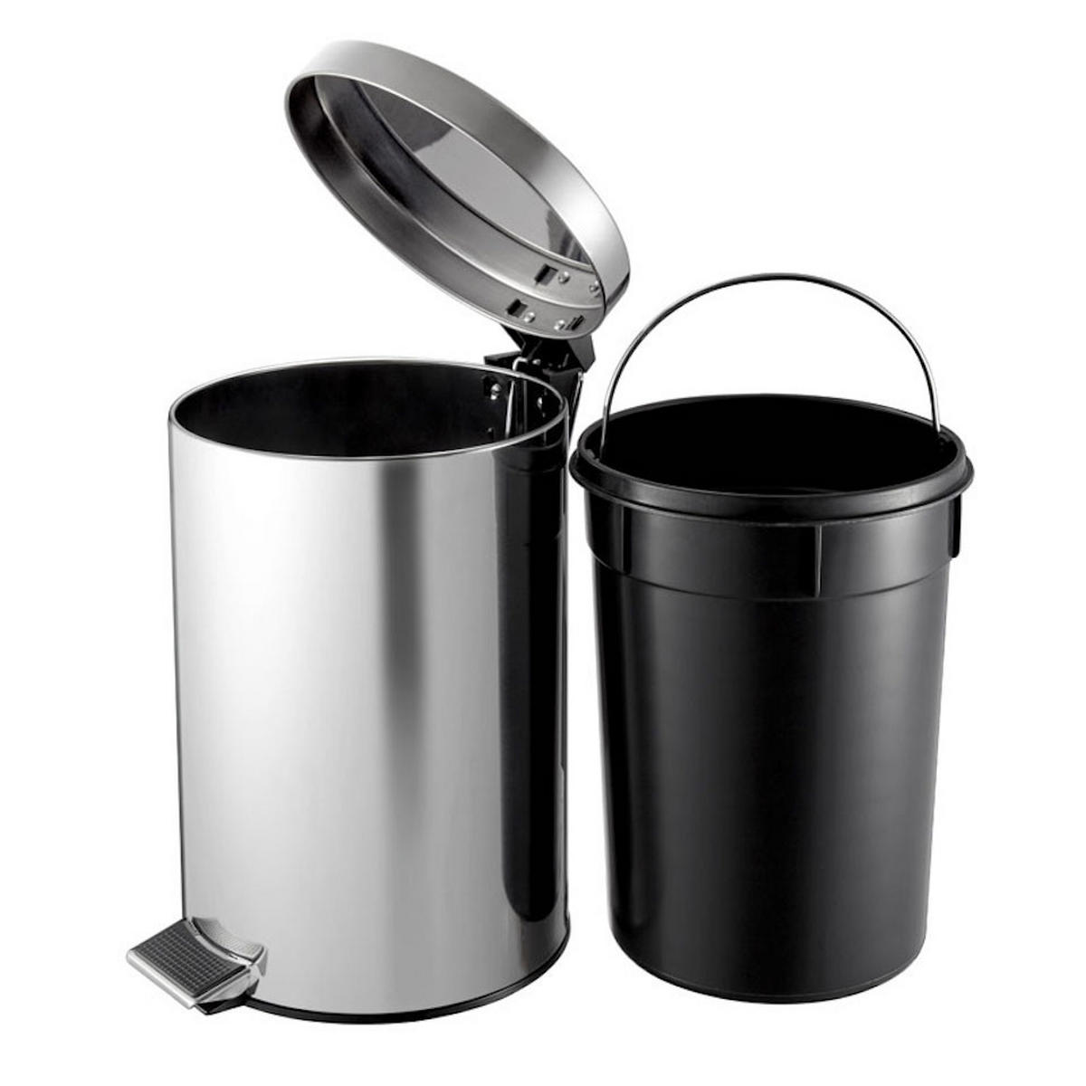 MÜLLEIMER Runder TretMit Herausnehmbaren Kunststoff Inneneimer 3 Liter 27 x 19,5 x 17 cm Edelstahl - Silberfarben, Metall (19.5/27/17cm) - PROREGAL