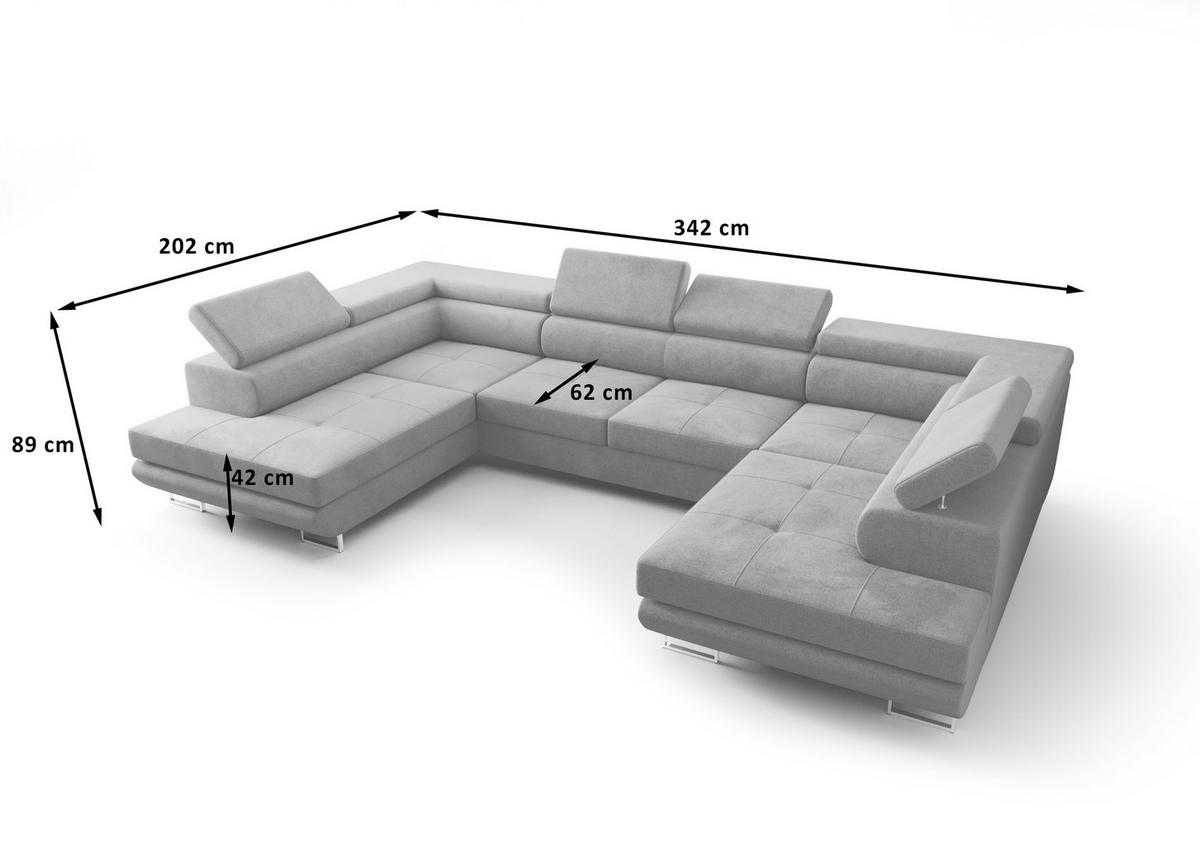 WOHNLANDSCHAFT PRAGA DESIGN U, Eckcouch in U-Form mit Schlaffunktion, Farbe: Blau, Velourstoff, Ottomane Universal - Blau, Textil (342/89/202cm) - O-Sofa