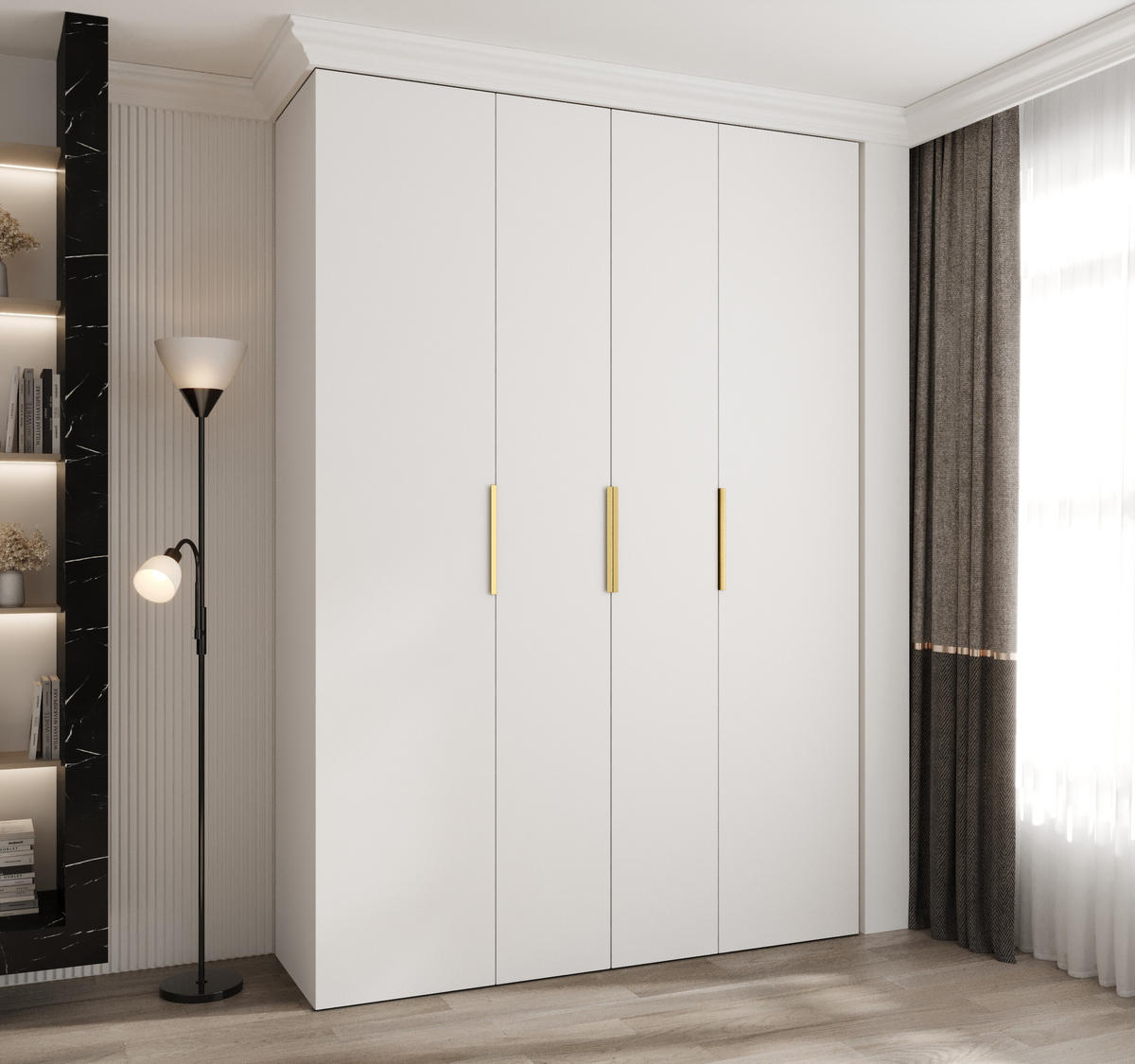 DREHTÜRENSCHRANK 245,5/170/50 4-türig - Goldfarben/Weiß, Holz/Metall (170/245.5/50cm) - Abiks Möbel