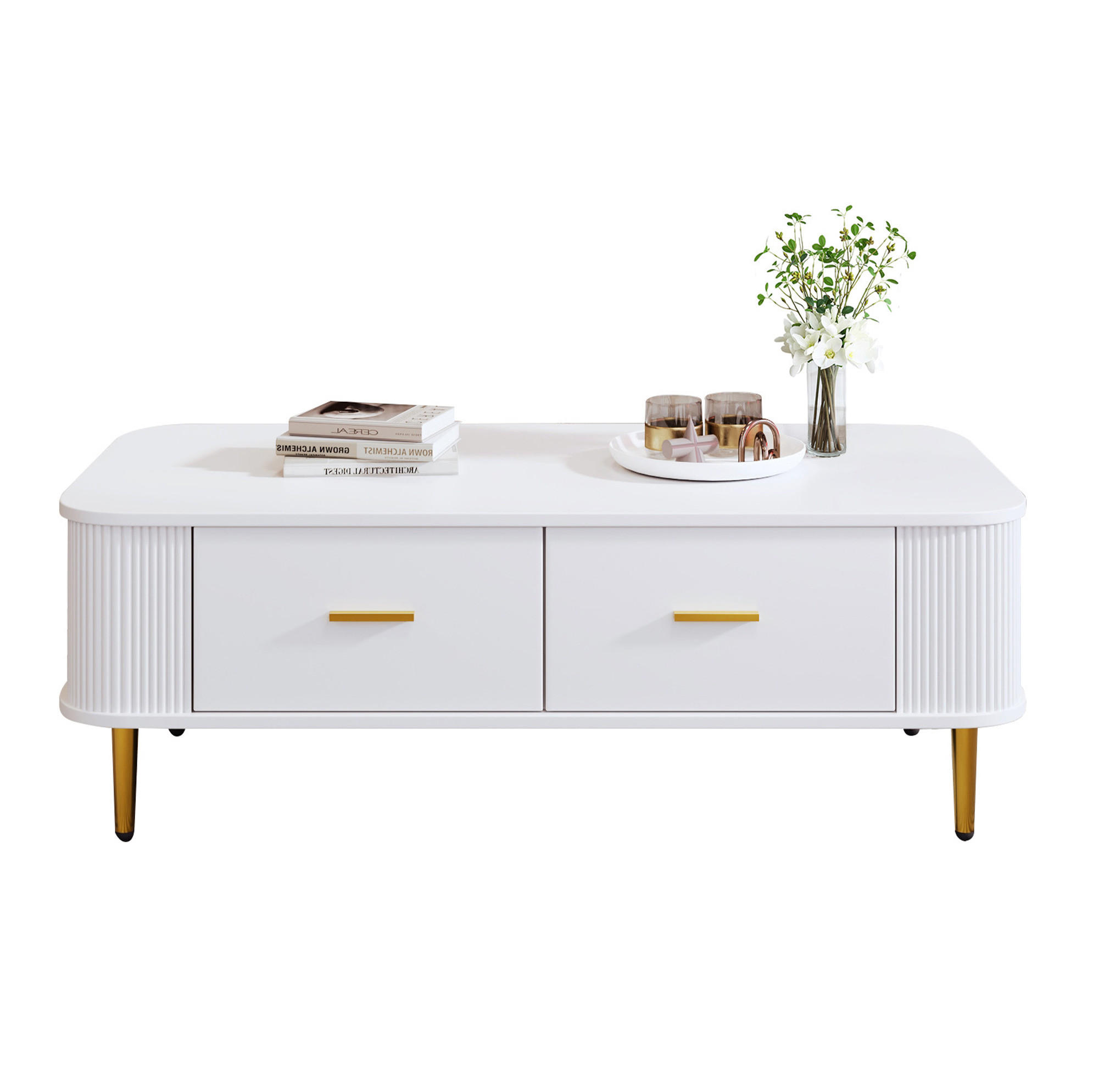 KONFERENČNÍ stolek, 105/51/38 cm bílý, MDF se 4 zásuvkami - bílá, kompozitní dřevo (105/51/38cm) - BEAOK