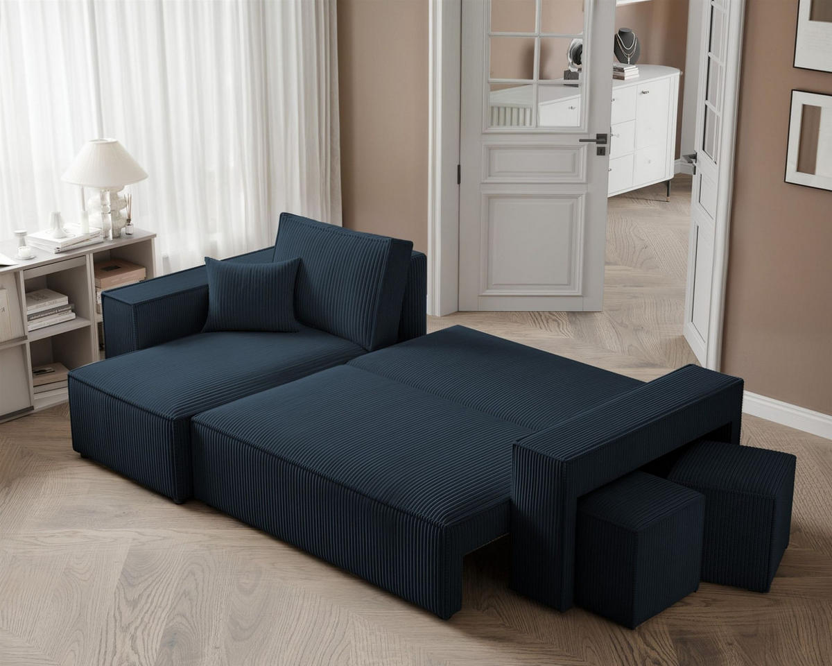 ECKSOFA Adara Inkl. Hocker - Blau, Holzwerkstoff/Textil (262/145cm) - Fun Möbel