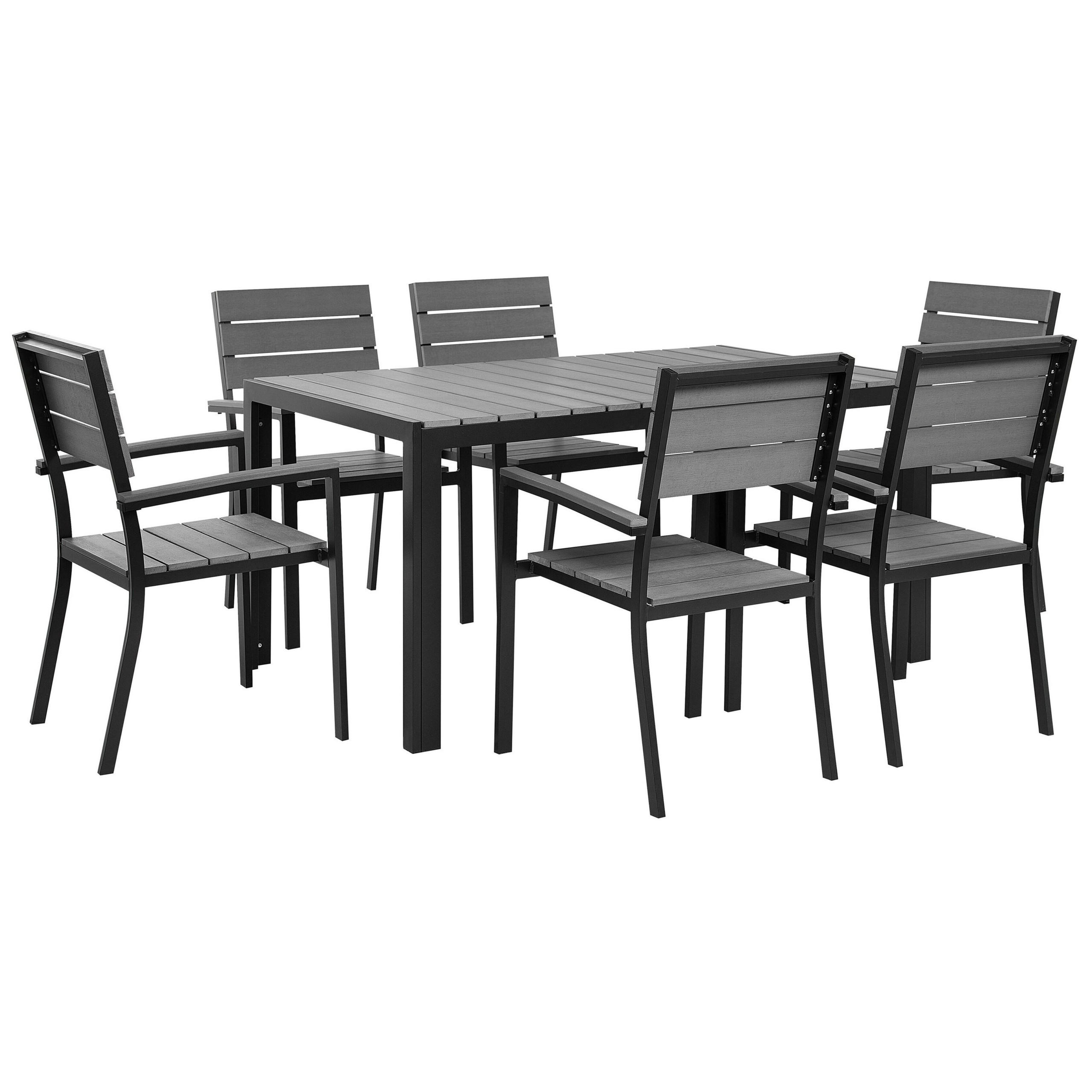 GARTENMÖBEL SET 6-Sitzer Kunstholz grau/schwarz Como - Schwarz/Grau, Kunststoff - Beliani