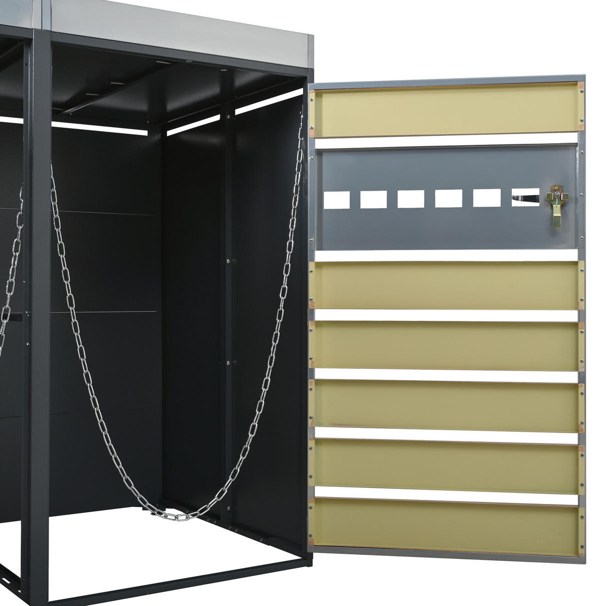 MÜLLTONNENBOX aus Stahl in Grau Holzoptik mit Pflanztrog & Belüftung - Grau, Metall (132/124.5/80cm) - Modfu