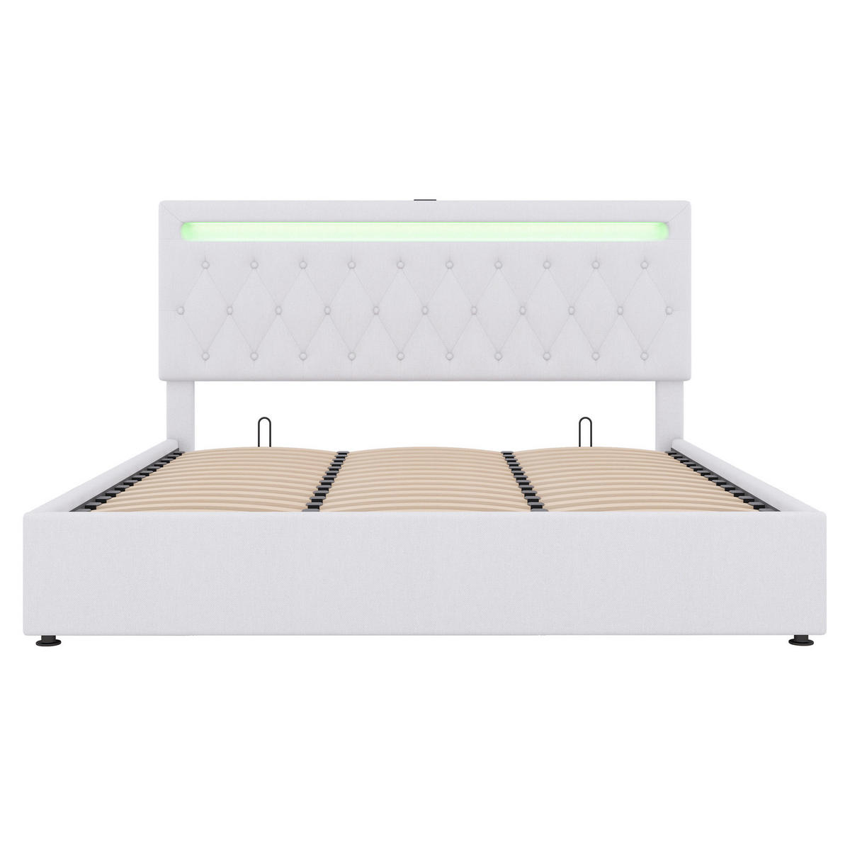 POLSTERBETT 180/200 cm Weiß mit Stauraum, LED-Beleuchtung und USB - Weiß, Textil (180/200cm) - Flora Grace
