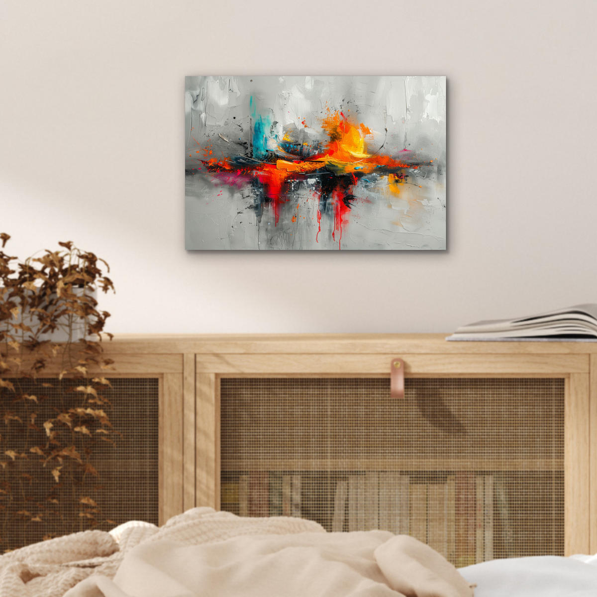 KOVOVÝ OBRAZ Moderné umenie - Oranžová - Sivá - Abstraktné 30x20 cm - svetlosivá, kov (30/20cm) - MuchoWow