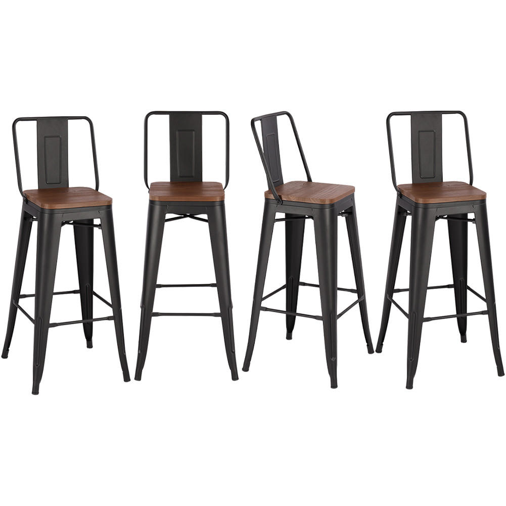 BARHOCKER 4er-Set Hoher mit Metallgestell und Rückenlehne in Schwarz Robust Platzsparend 43 x 43 x 105 cm - Dunkelbraun/Schwarz, Metall (43/105/43cm) - Livingandhome