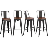 BARHOCKER 4er-Set Hoher mit Metallgestell und Rückenlehne in Schwarz Robust Platzsparend 43 x 43 x 105 cm - Dunkelbraun/Schwarz, Metall (43/105/43cm) - Livingandhome