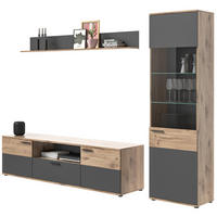 WOHNWAND Eiche, grau 3-teilig 266 cm, Schrankwand mit Soft-Close, Wohnzimmereinrichtung - Eichefarben/Schwarz, Holzwerkstoff/Kunststoff (266/200/47cm) - Inn.Furn