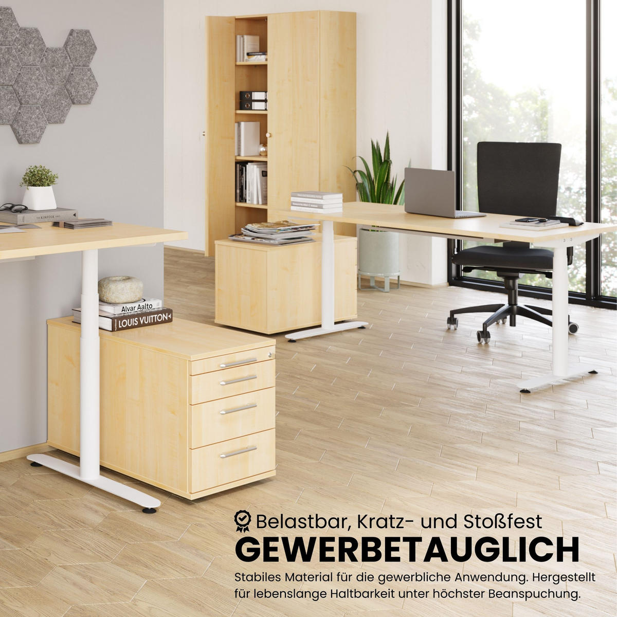 ROLLCONTAINER - mit 3 Schubladen 80/42,8/51,2 cm in Grau Streifengriff (Kunststoff) - Grau, Holzwerkstoff (42.8/51.2/80cm) - bümö
