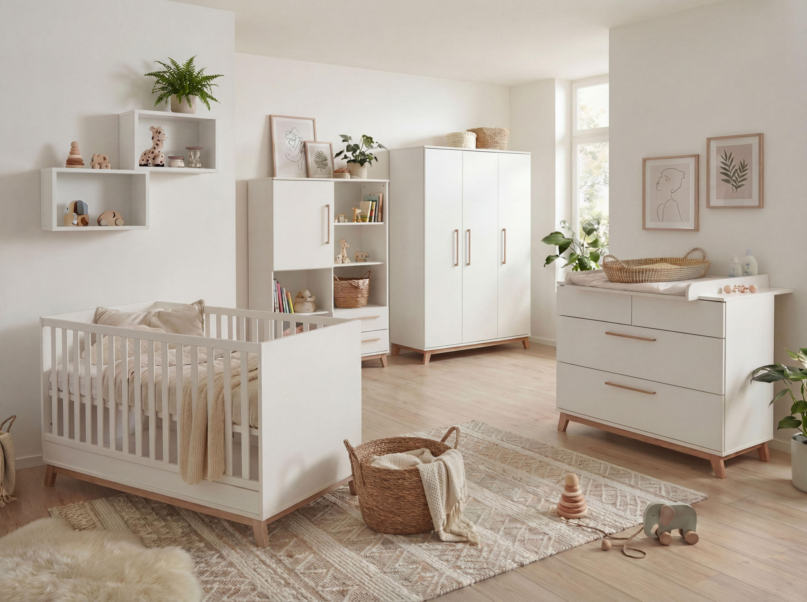 BABYZIMMER Mega-Set LINA 6-tlg. - Walnussfarben/Weiß, Holz/Holzwerkstoff (1/1/1cm) - arthur berndt