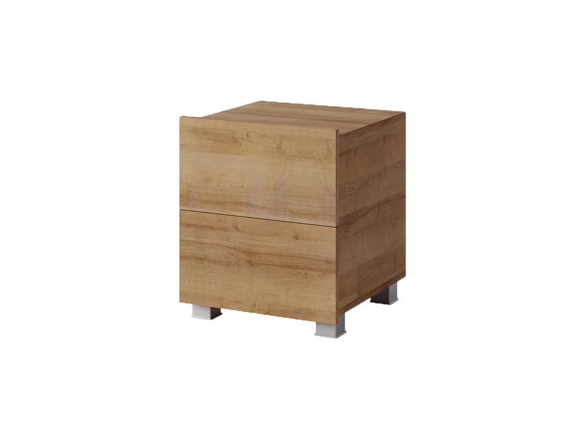 NACHTTISCH Bird Goldene Eiche, mit Schubladen - Eichefarben/Silberfarben, Holzwerkstoff (40/45/40cm) - Bettso