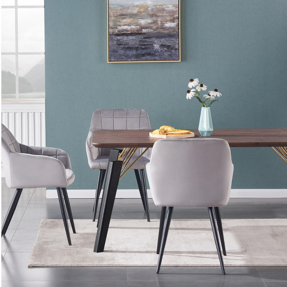 ESSZIMMERSTUHL Samt 6-teilig Hellgrau - Hellgrau, Metall (55/82/59cm) - Life Interiors